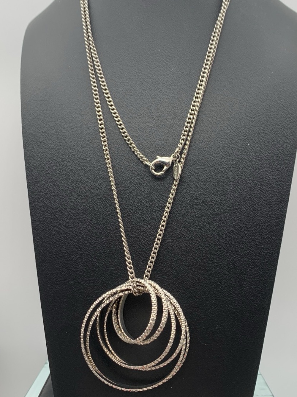 Express Silver tone Multi-Ring Pendant Necklace 36”